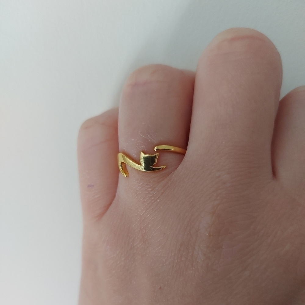 Gold Plated 925 Sterling Silver Cat Adjustable Ring - Picture 6 of 8